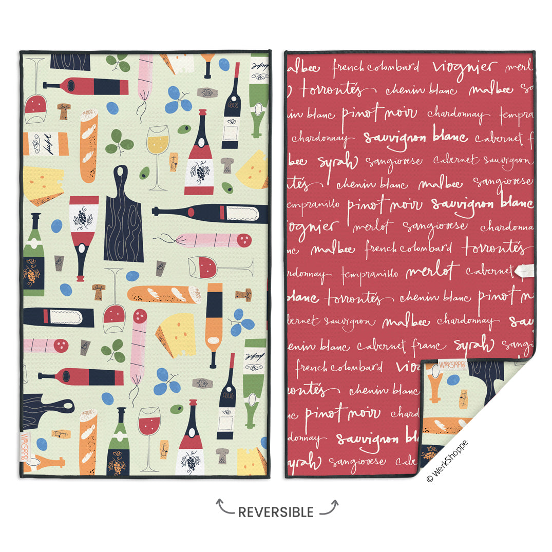 Wine & Cheese Please Microfiber Kitchen Towel, wine lovers, cheese lovers, eco-friendly microfiber towels, ultra-absorbent, quick drying
