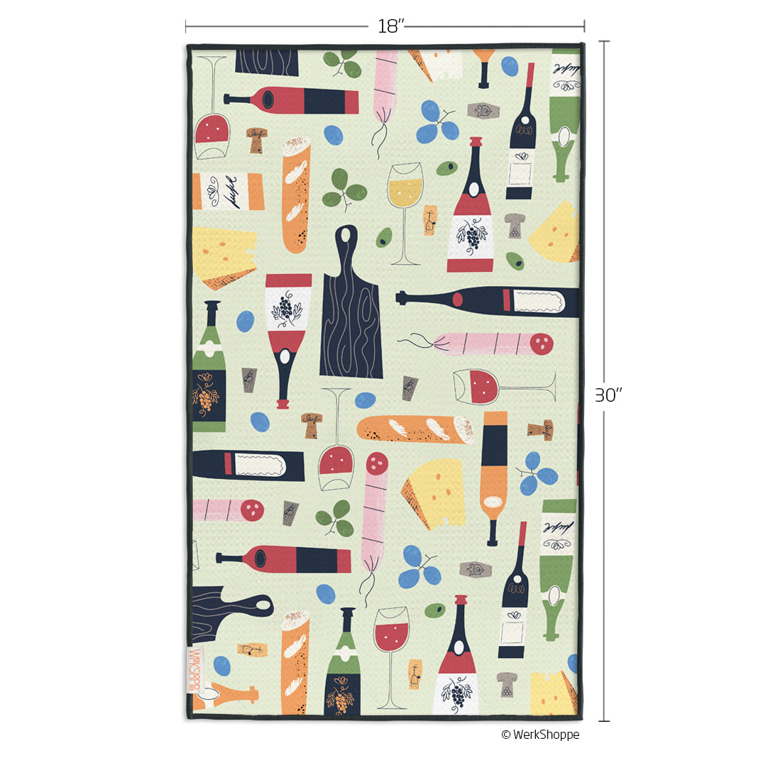 Wine & Cheese Please Microfiber Kitchen Towel, wine lovers, cheese lovers, eco-friendly microfiber towels, ultra-absorbent, quick drying