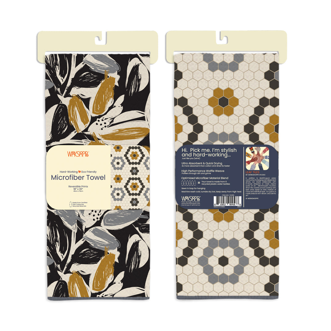 Leaf Tiles Microfiber Kitchen Towel, tile pattern, reversible microfiber towels, artistic kitchen towels, kitchen towels