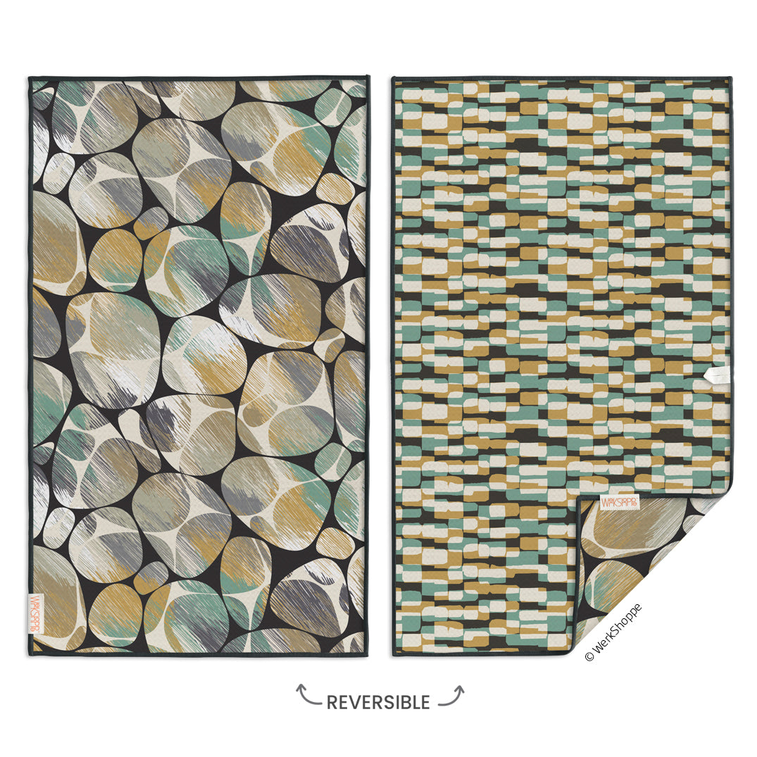 river rocks microfiber towel, retro design, reversible microfiber towels, artistic kitchen towels, designed by WerkShoppe