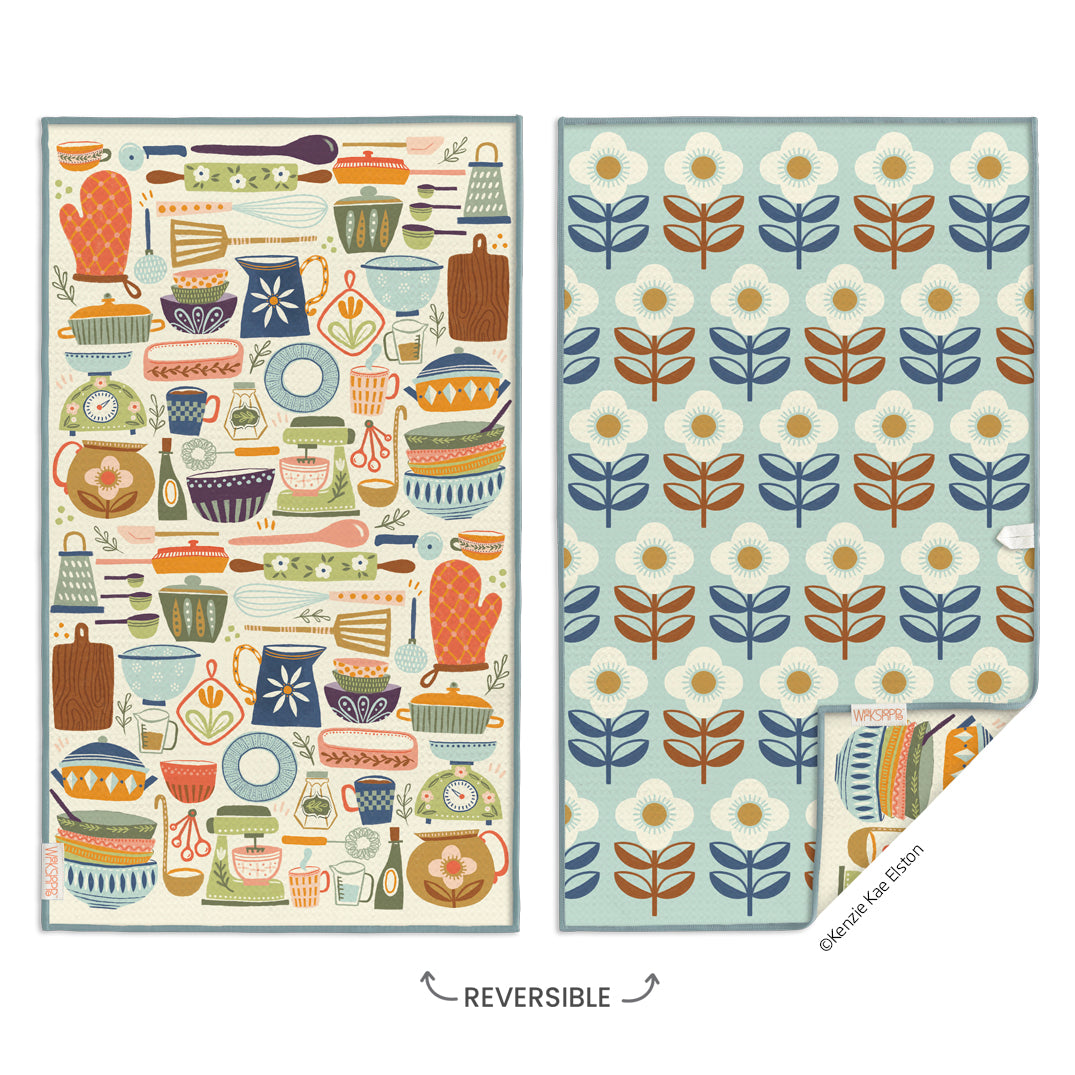 Art by Kenzie Kae Elston, cooking & baking, foodies, vintage kitchen, retro pattern, best kitchen towels, artist designed kitchen towels 