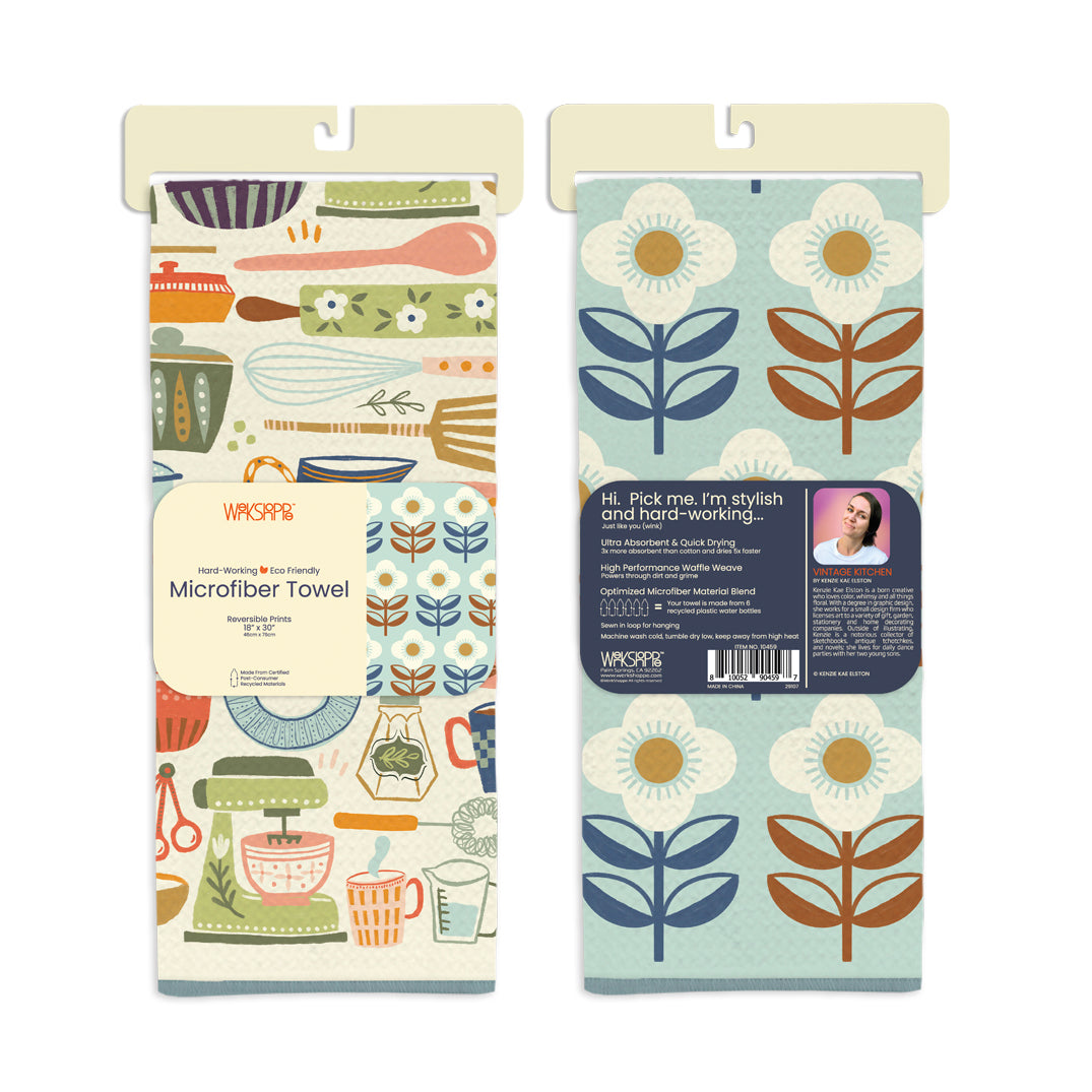 Art by Kenzie Kae Elston, cooking & baking, foodies, vintage kitchen, retro pattern, best kitchen towels, artist designed kitchen towels 