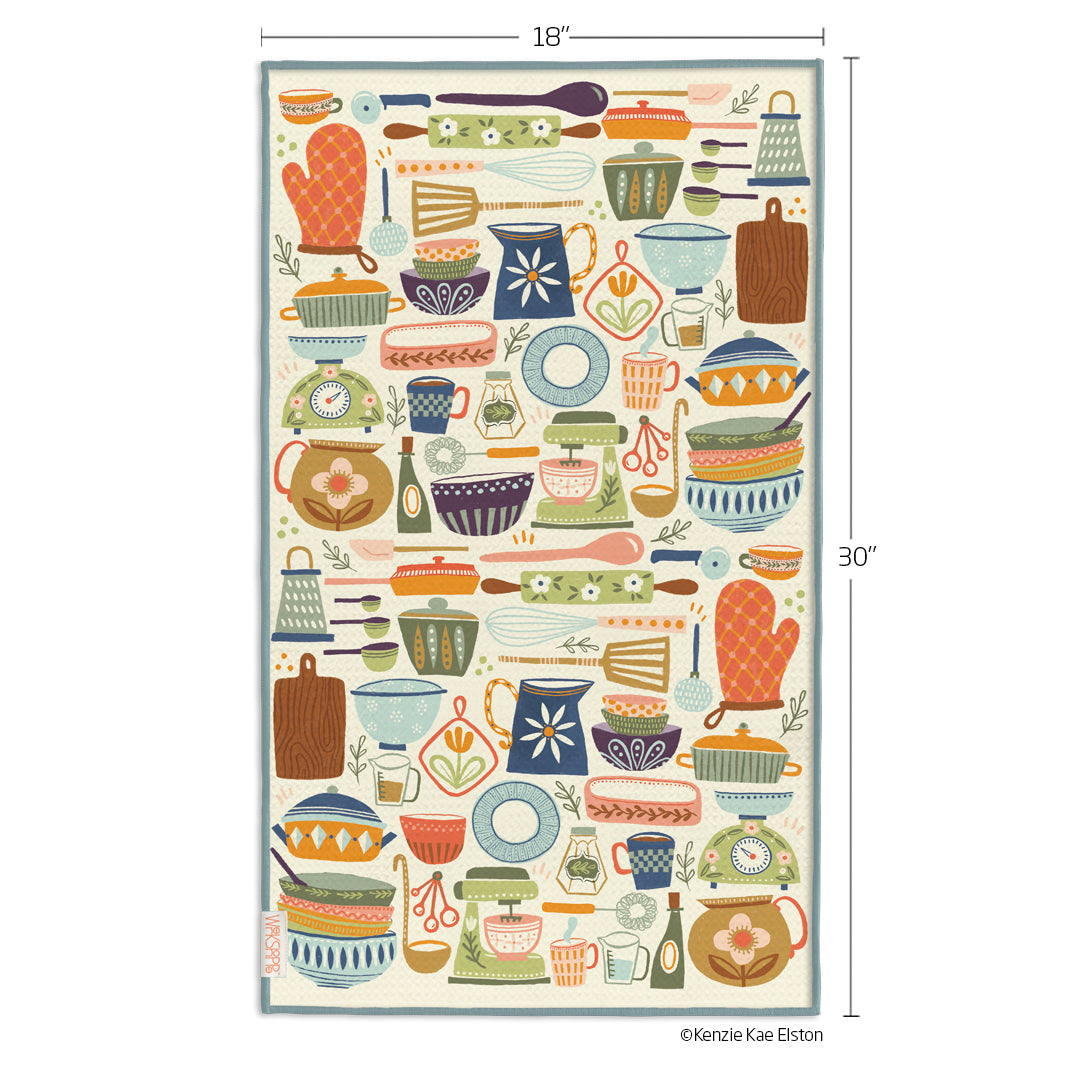 Art by Kenzie Kae Elston, cooking & baking, foodies, vintage kitchen, retro pattern, best kitchen towels, artist designed kitchen towels 