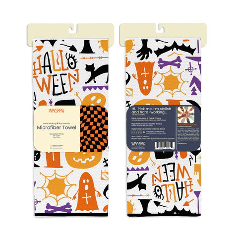 Halloween icons towel, halloween, checkered print, reversible microfiber towels, artistic kitchen towels, kitchen towels
eco-friendly microfiber towels, ultra-absorbent, quick drying