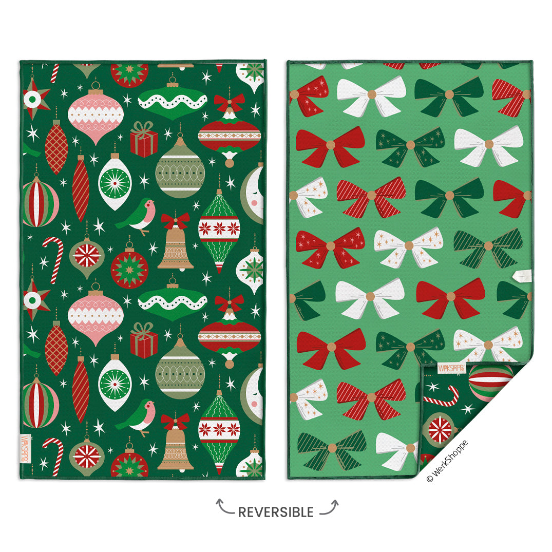 Ornaments & Bows Microfiber Towel, christmas, holiday, red & green, reversible microfiber towels, artistic kitchen towels, kitchen towels
eco-friendly microfiber towels