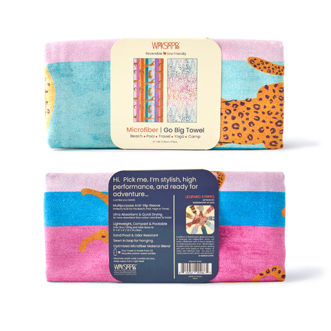 leopard stripes microfiber beach and pool towel, best microfiber beach towel, artist designed towels, leopard print