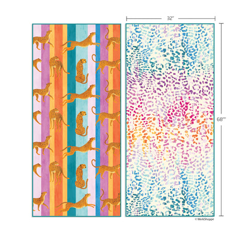 leopard stripes microfiber beach and pool towel, best microfiber beach towel, artist designed towels, leopard print