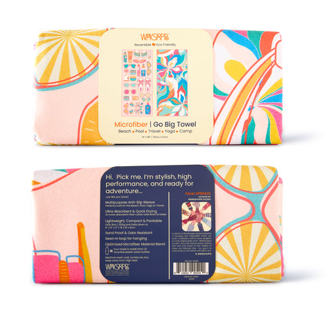 Palm Springs GO BIG Towel, Lightweight, packable, machine washable, sand proof, microfiber beach & pool towel