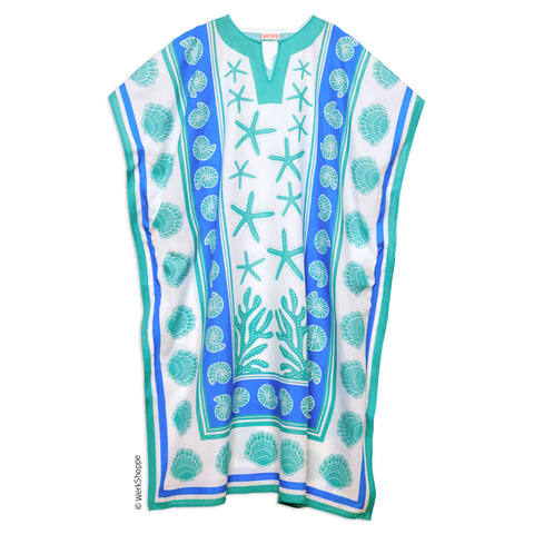 Sea La Vie Caftan, pool & beach cover up, artist designed caftan, kaftan beach coverup, resortwear