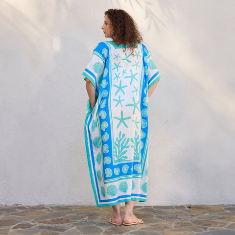 Sea La Vie Caftan, pool & beach cover up, artist designed caftan, kaftan beach coverup, resortwear