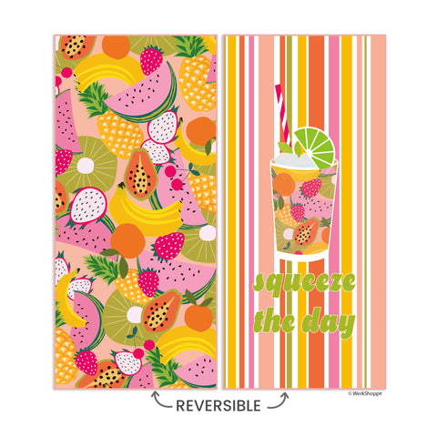 Squeeze The Day GO BIG Towel, tropical fruit smoothie art, reversible microfiber beach towels, artistic towels, beach towel