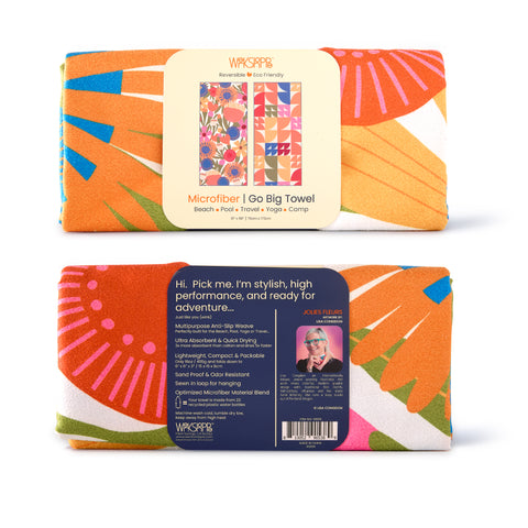 Jolies Fleurs GO BIG Towel, art by lisa congdon, large reversible microfiber beach & pool towel, Lightweight, packable, machine washable, sand proof