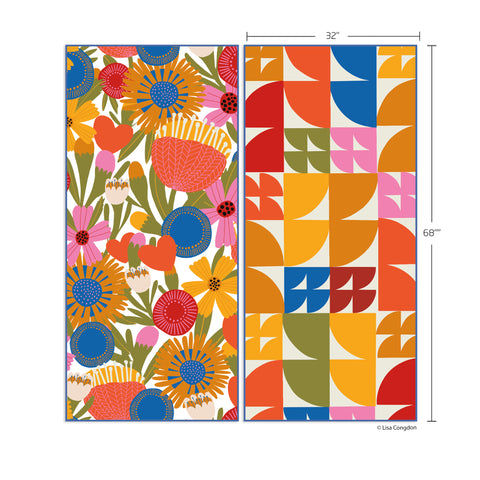 Jolies Fleurs GO BIG Towel, art by lisa congdon, large reversible microfiber beach & pool towel, Lightweight, packable, machine washable, sand proof