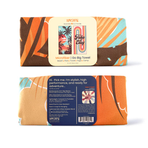 Take It Easy GO BIG Towel, tropical sunset, Lightweight, packable, machine washable, sand proof