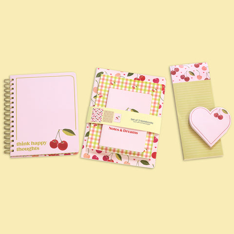 Cherry Hearts Stitched Notebook Set