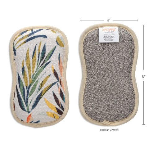 Art by Annick Schmidt-Reichardt, colorful leaves scrubby set, dual-sided reusable kitchen sponges, machine washable kitchen sponges, 
non-abrasive waffle weave microfiber sponge, set of 4 reusable kitchen scrubbies