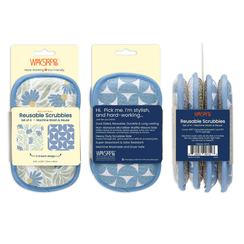 Blue Coneflower Scrubby Set, dual-sided reusable kitchen sponges, machine washable kitchen sponges, 
non-abrasive waffle weave microfiber sponge,
set of 4 reusable kitchen scrubbies