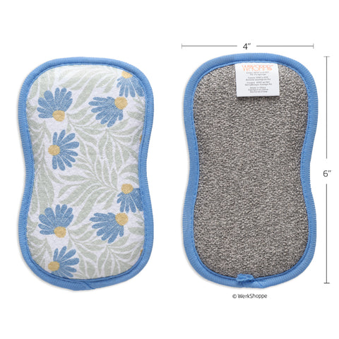 Blue Coneflower Scrubby Set, dual-sided reusable kitchen sponges, machine washable kitchen sponges, 
non-abrasive waffle weave microfiber sponge,
set of 4 reusable kitchen scrubbies