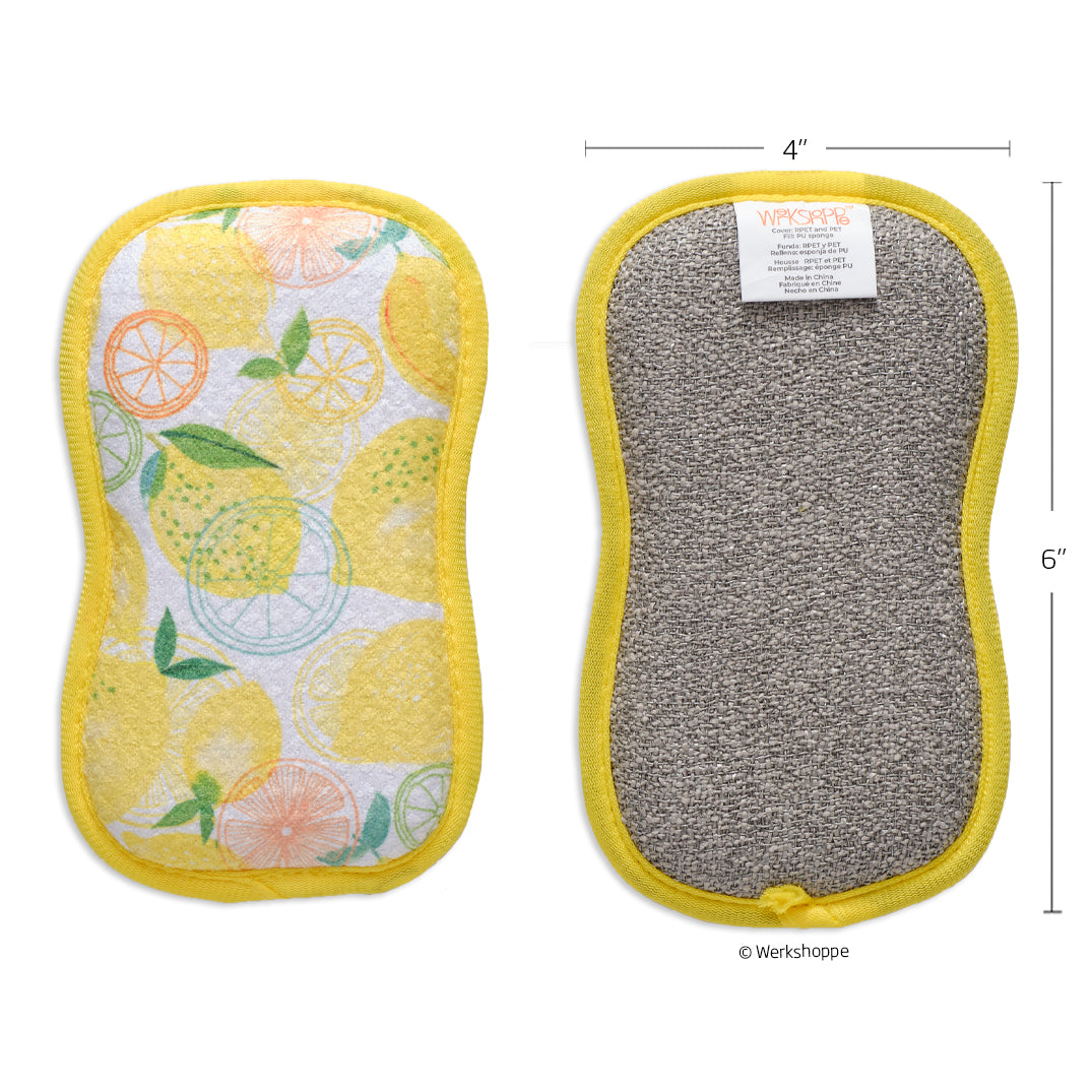 dual-sided reusable kitchen sponges, machine washable kitchen sponges, scrubby set, non-abrasive waffle weave microfiber sponge,
set of 4 reusable kitchen scrubbies, lemon plaid scrubby set