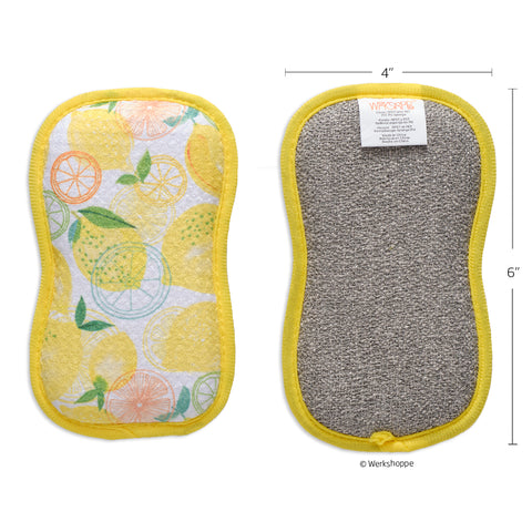 dual-sided reusable kitchen sponges, machine washable kitchen sponges, scrubby set, non-abrasive waffle weave microfiber sponge,
set of 4 reusable kitchen scrubbies, lemon plaid scrubby set