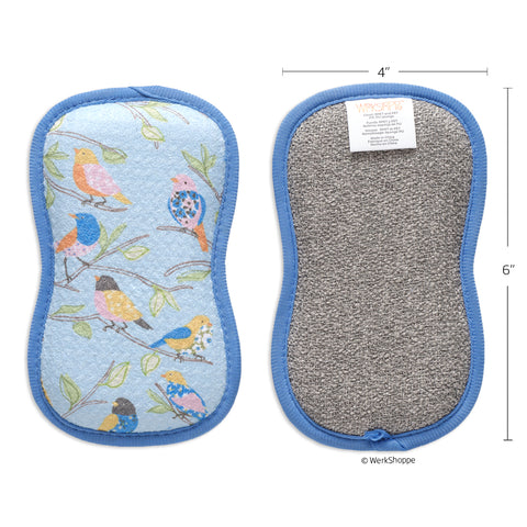 Floral Finch & Friends Scrubby Set, dual-sided reusable kitchen sponges, machine washable kitchen sponges, 
non-abrasive waffle weave microfiber sponge, set of 4 reusable kitchen scrubbies