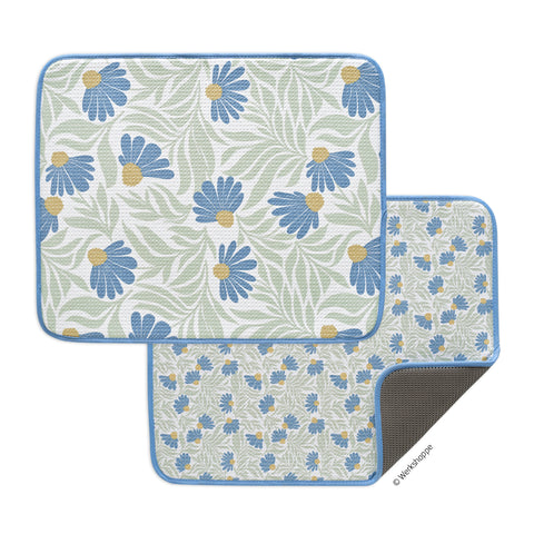 Blue Coneflower Dish Drying Mats, microfiber dish drying mats, Ultra Absorbent & Quick Drying, High performance waffle weave, 
set of 2, machine washable