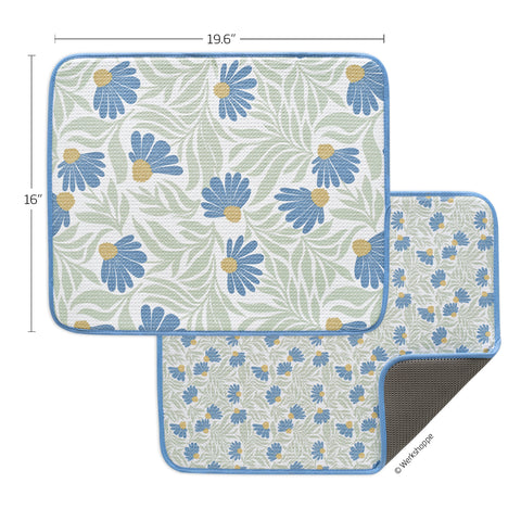 Blue Coneflower Dish Drying Mats, microfiber dish drying mats, Ultra Absorbent & Quick Drying, High performance waffle weave, 
set of 2, machine washable