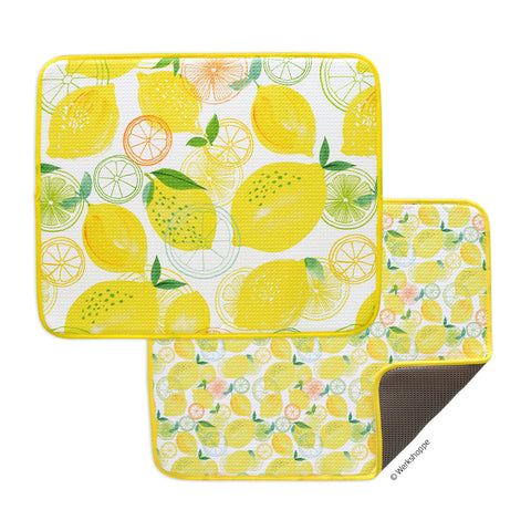 Art by Magrikie Berg, lemon plaid dish drying mats, microfiber dish drying mats, Ultra Absorbent & Quick Drying, High performance waffle weave, set of 2, machine washable