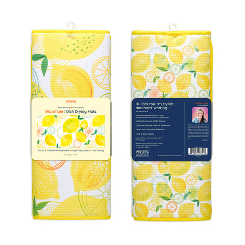 Art by Magrikie Berg, lemon plaid dish drying mats, microfiber dish drying mats, Ultra Absorbent & Quick Drying, High performance waffle weave, set of 2, machine washable
