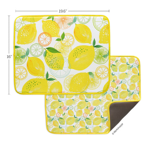 Art by Magrikie Berg, lemon plaid dish drying mats, microfiber dish drying mats, Ultra Absorbent & Quick Drying, High performance waffle weave, set of 2, machine washable