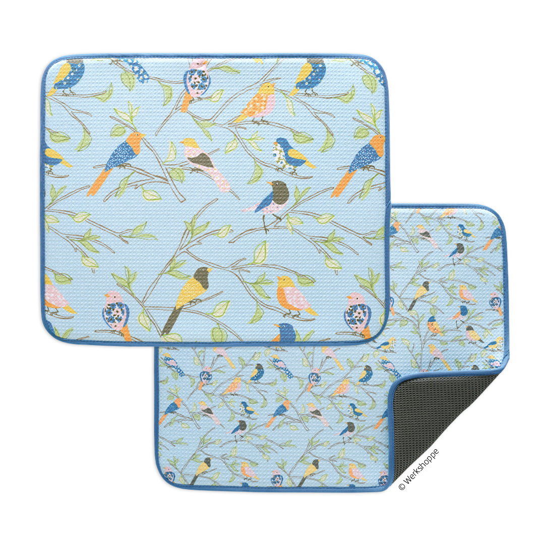 Floral Finch & Friends Dish Drying Mats, microfiber dish drying mats, Ultra Absorbent & Quick Drying,
High performance waffle weave
set of 2, machine washable