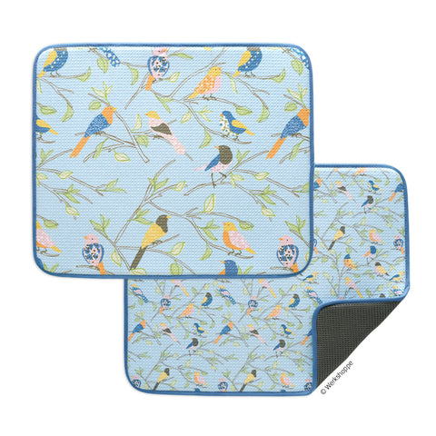 Floral Finch & Friends Dish Drying Mats, microfiber dish drying mats, Ultra Absorbent & Quick Drying,
High performance waffle weave
set of 2, machine washable