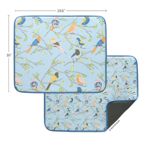 Floral Finch & Friends Dish Drying Mats, microfiber dish drying mats, Ultra Absorbent & Quick Drying,
High performance waffle weave
set of 2, machine washable