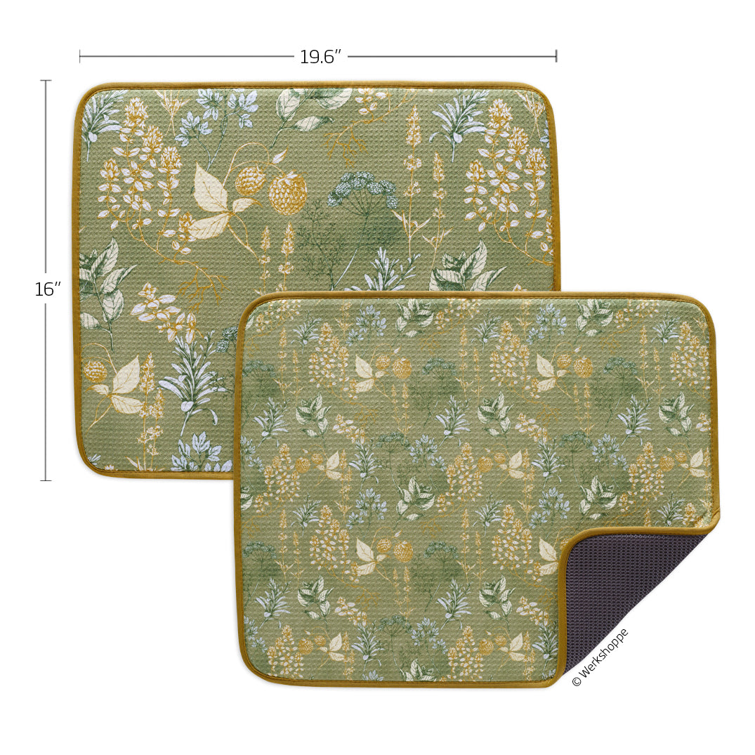 Kitchen Herbs Dish Drying Mats, microfiber dish drying mats, Ultra Absorbent & Quick Drying, High performance waffle weave
set of 2, machine washable