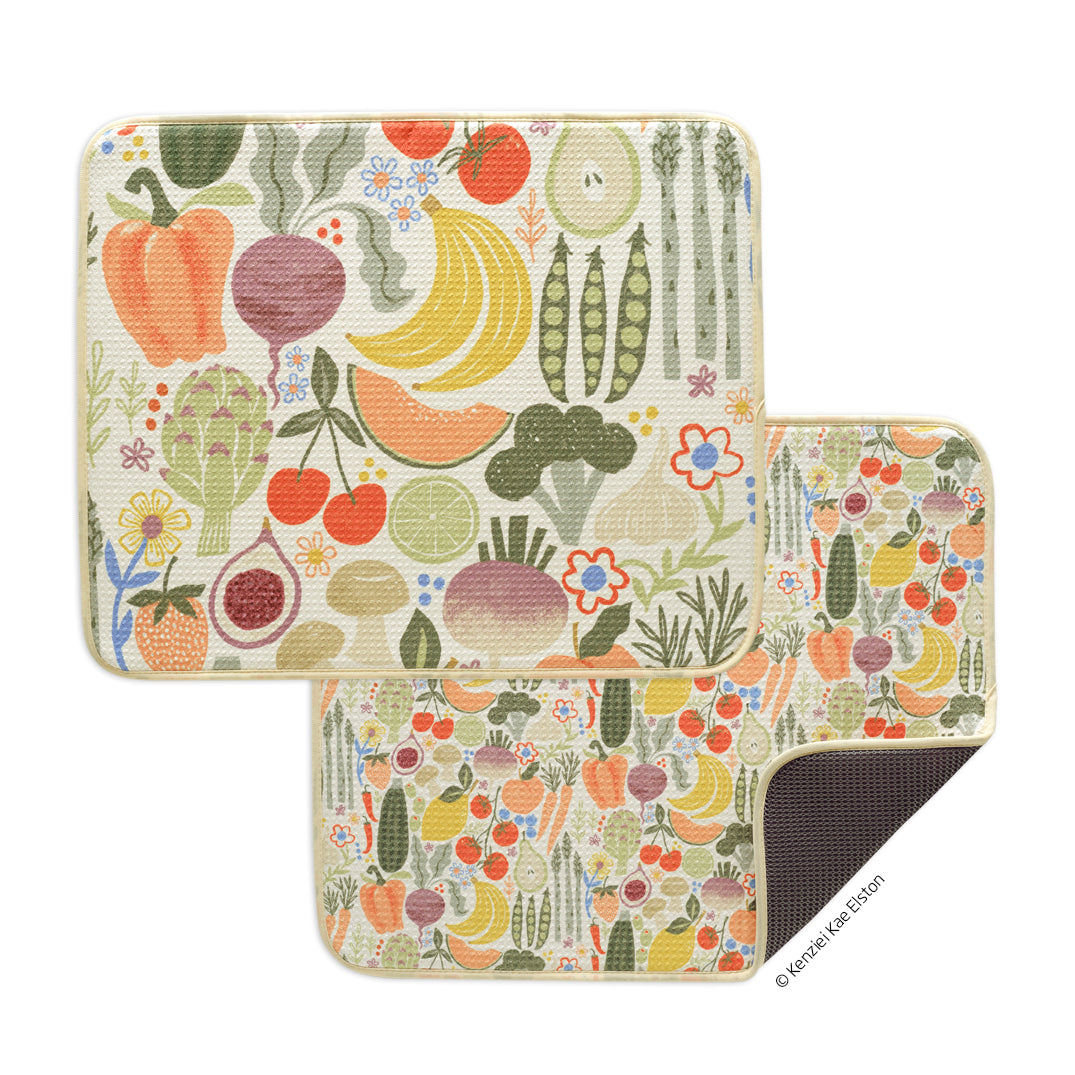 Art by Kenzie Kae Elston, farm stand dish drying mats, microfiber dish drying mats, Ultra Absorbent & Quick Drying, High performance waffle weave, set of 2 machine washable