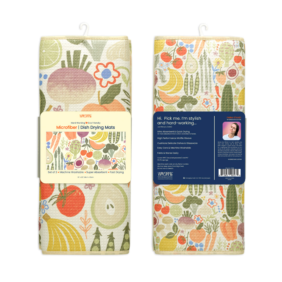 Art by Kenzie Kae Elston, farm stand dish drying mats, microfiber dish drying mats, Ultra Absorbent & Quick Drying, High performance waffle weave, set of 2 machine washable