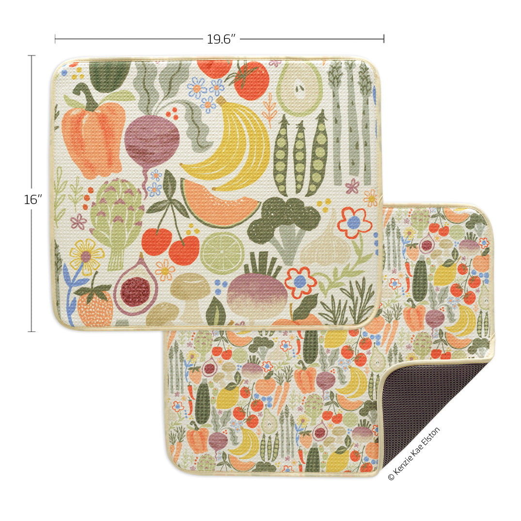 Art by Kenzie Kae Elston, farm stand dish drying mats, microfiber dish drying mats, Ultra Absorbent & Quick Drying, High performance waffle weave, set of 2 machine washable