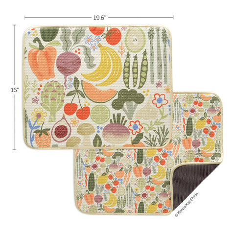 Art by Kenzie Kae Elston, farm stand dish drying mats, microfiber dish drying mats, Ultra Absorbent & Quick Drying, High performance waffle weave, set of 2 machine washable