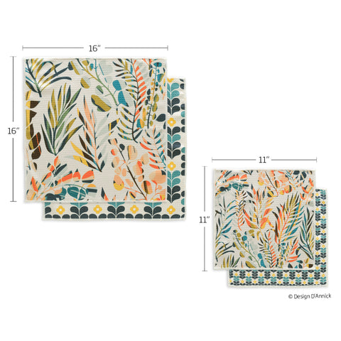 Art by Annick Schmidt-Reichardt, colorful leaves all purpose towel set, high performance waffle weave kitchen towels, set of 4 microfiber towels, dish towel sets, microfiber dish towels