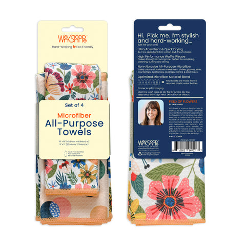 Field Of Flowers All Purpose Towel Set, art by Kate Lower, dish towel sets, microfiber dish towels, microfiber towel sets, kitchen towel set, set of 4 microfiber dish towels, kitchen towels, all purpose towels, waffle weave dish towels