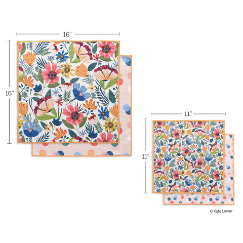Field Of Flowers All Purpose Towel Set, art by Kate Lower, dish towel sets, microfiber dish towels, microfiber towel sets, kitchen towel set, set of 4 microfiber dish towels, kitchen towels, all purpose towels, waffle weave dish towels