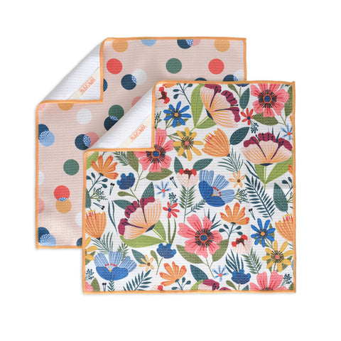 Field Of Flowers All Purpose Towel Set, art by Kate Lower, dish towel sets, microfiber dish towels, microfiber towel sets, kitchen towel set, set of 4 microfiber dish towels, kitchen towels, all purpose towels, waffle weave dish towels