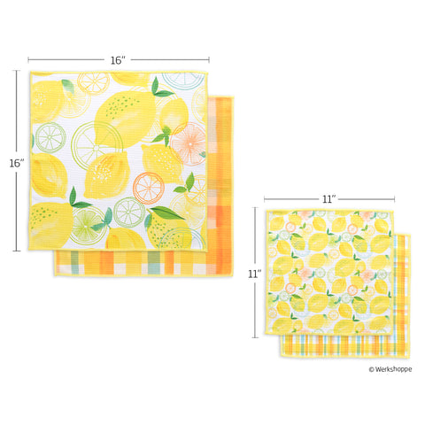 Art by Magrikie Berg, lemon plaid towel set, set of 4 microfiber dish towels, kitchen towels, all purpose towels, waffle weave dish towels