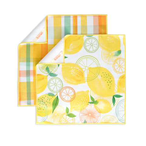 Art by Magrikie Berg, lemon plaid towel set, set of 4 microfiber dish towels, kitchen towels, all purpose towels, waffle weave dish towels