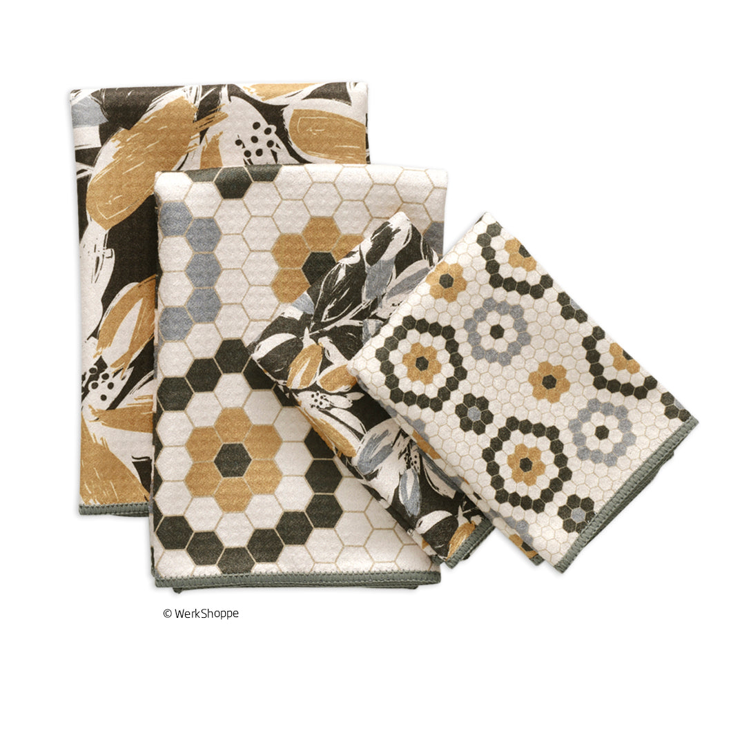 Leaf Tiles All Purpose Towel Set,  set of 4 microfiber dish towels, kitchen towels, all purpose towels, waffle weave dish towels