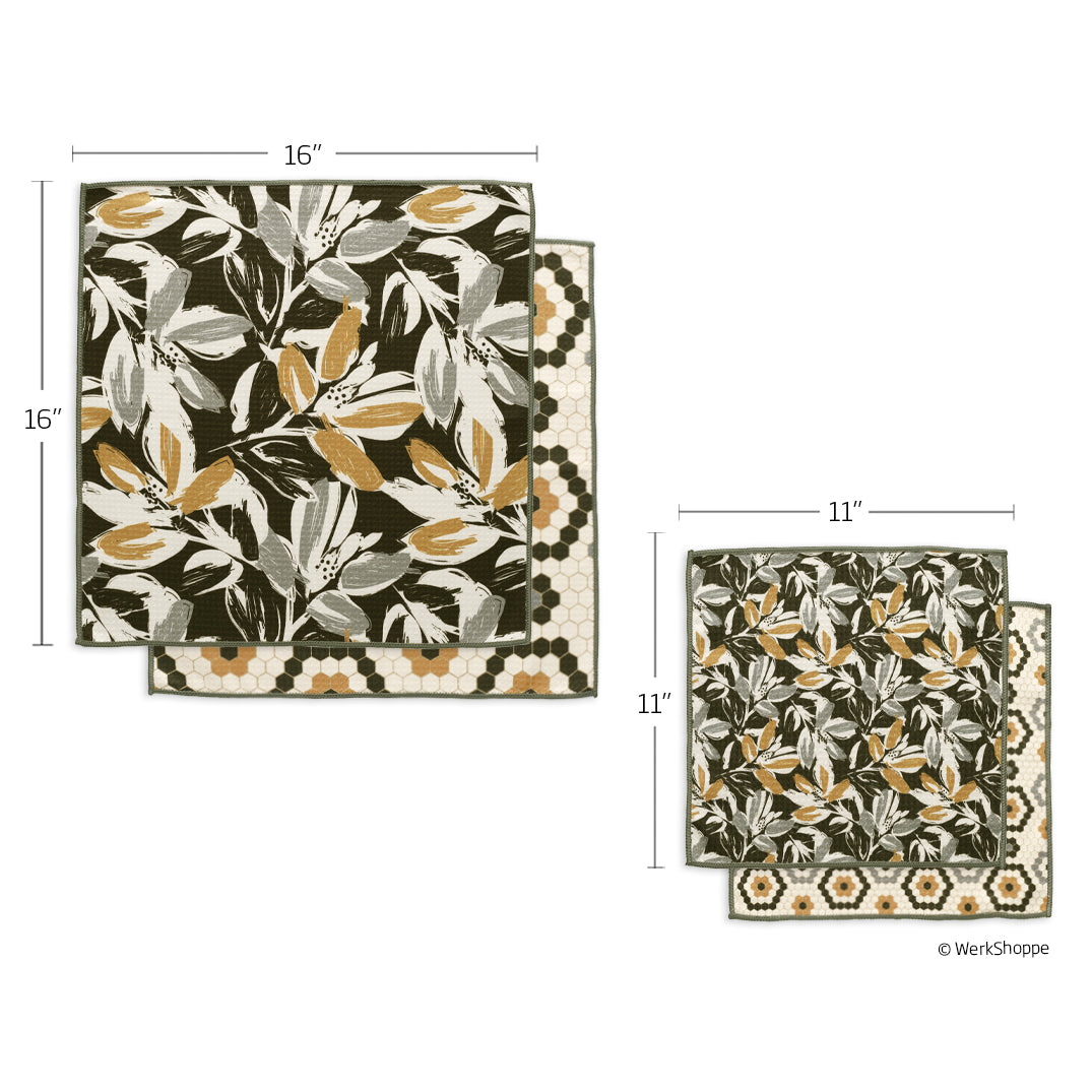 Leaf Tiles All Purpose Towel Set,  set of 4 microfiber dish towels, kitchen towels, all purpose towels, waffle weave dish towels