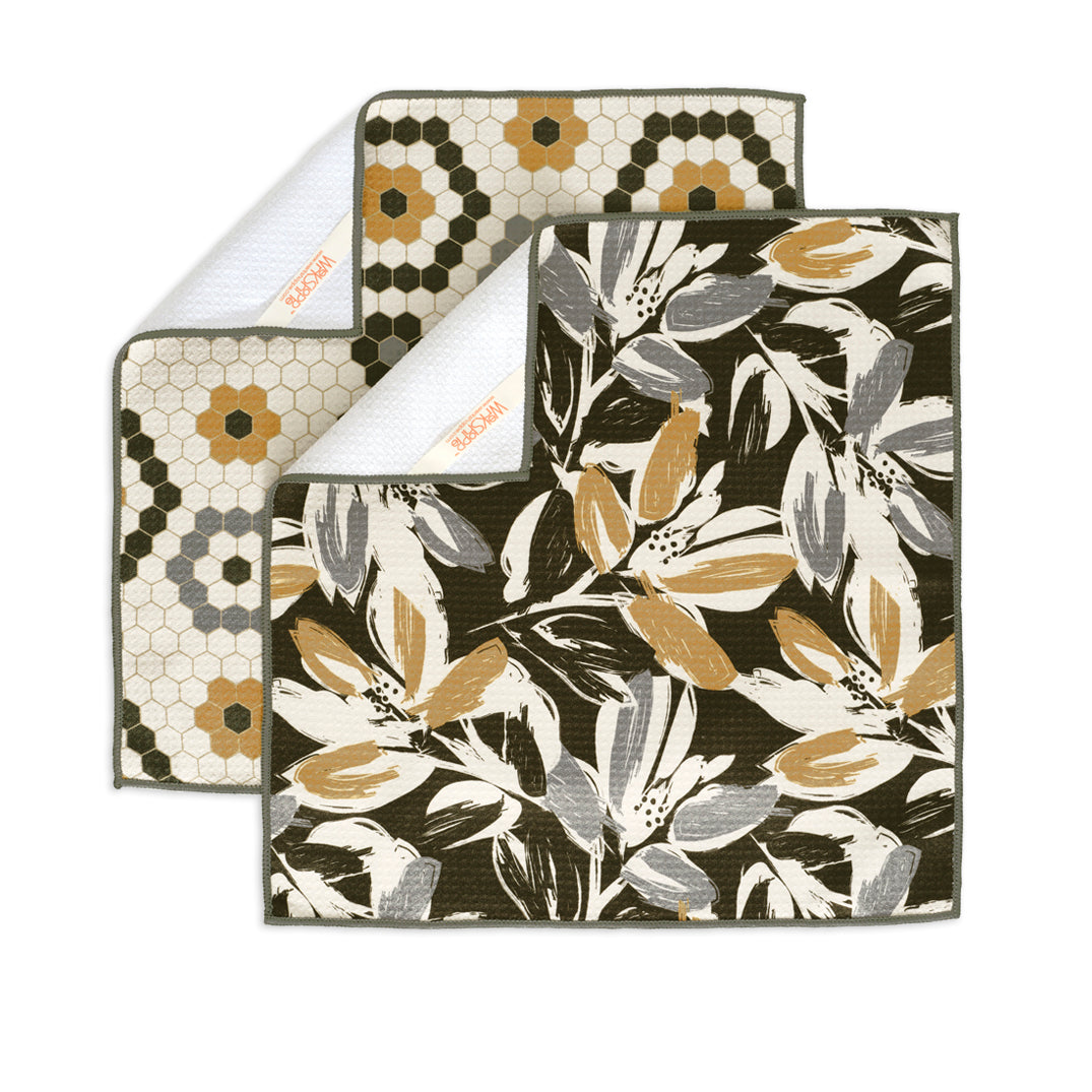 Leaf Tiles All Purpose Towel Set,  set of 4 microfiber dish towels, kitchen towels, all purpose towels, waffle weave dish towels