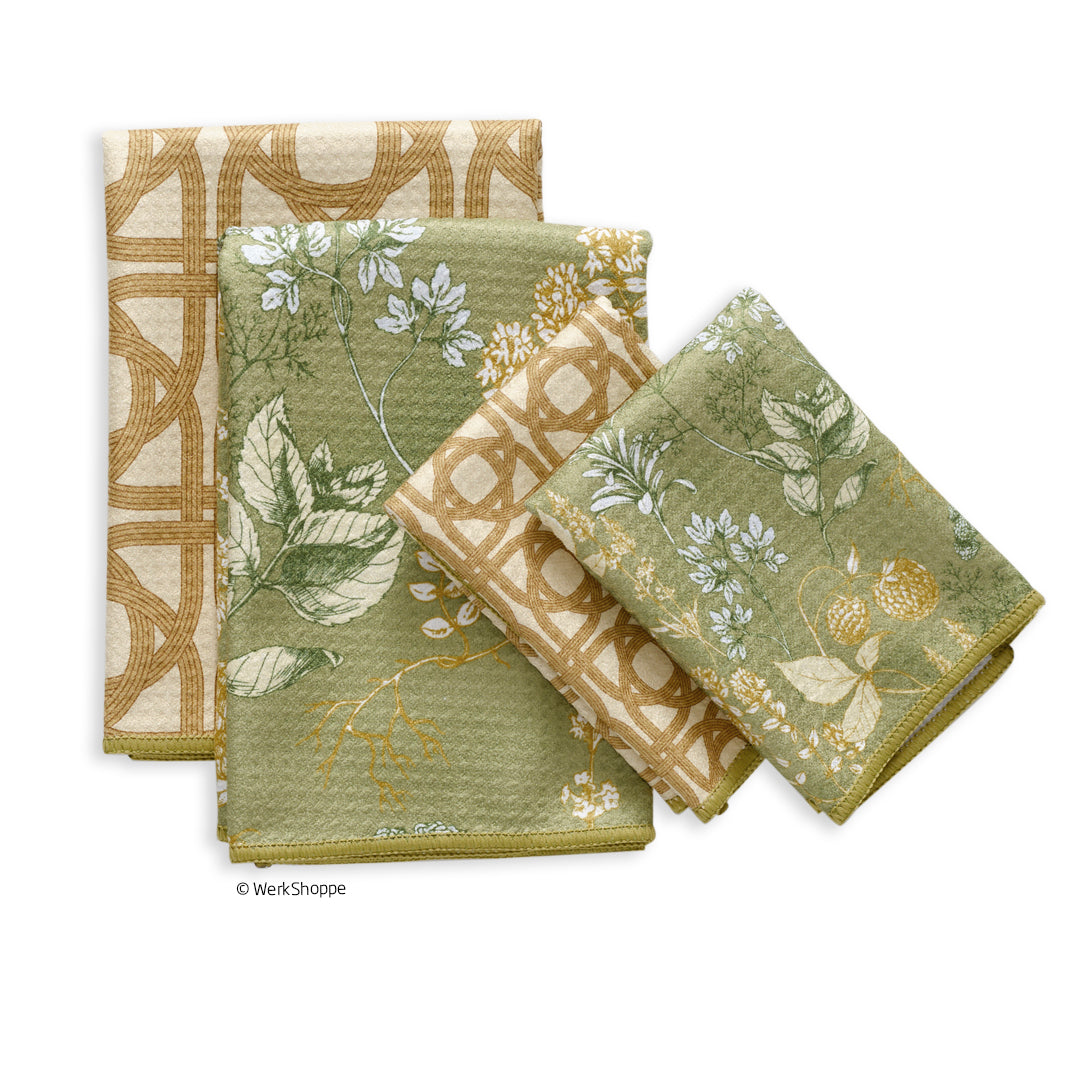Kitchen Herbs All Purpose Towel Set, high performance waffle weave kitchen towels, set of 4 microfiber towels, dish towel sets, microfiber dish towels, microfiber towel sets