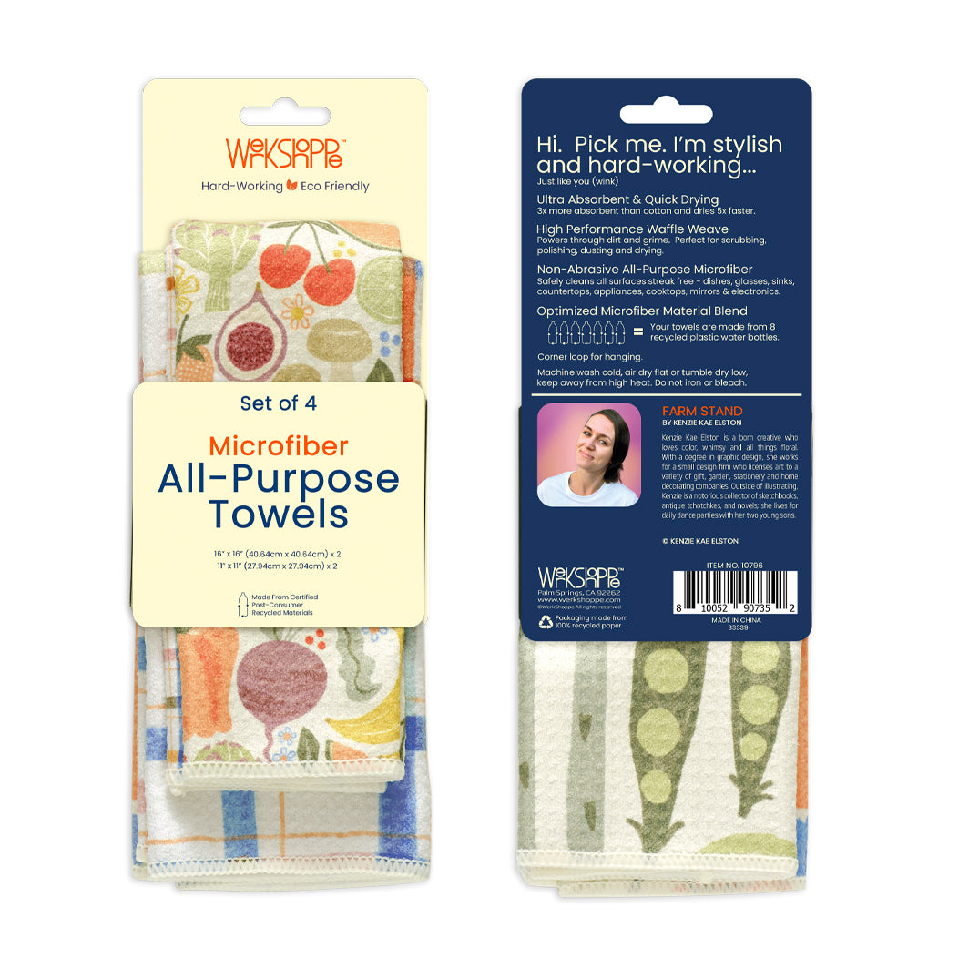 Art by Kenzie Kae Elston, farm stand all purpose towel set, high performance waffle weave kitchen towels, set of 4 microfiber towels, dish towel sets, microfiber dish towels