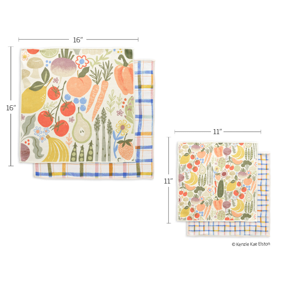 Art by Kenzie Kae Elston, farm stand all purpose towel set, high performance waffle weave kitchen towels, set of 4 microfiber towels, dish towel sets, microfiber dish towels